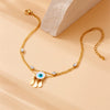 Stainless Steel Women's Double Layer Stacked Small Flower Eyes Water Drop Diamond Tassel Chain Anklet