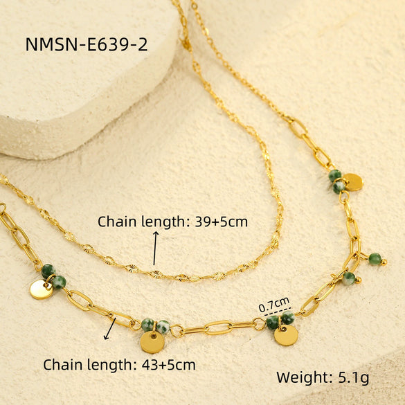 Stainless Steel Women's Doublelayer Pendant Necklace With Natural Stone Electroplating Fashion Style