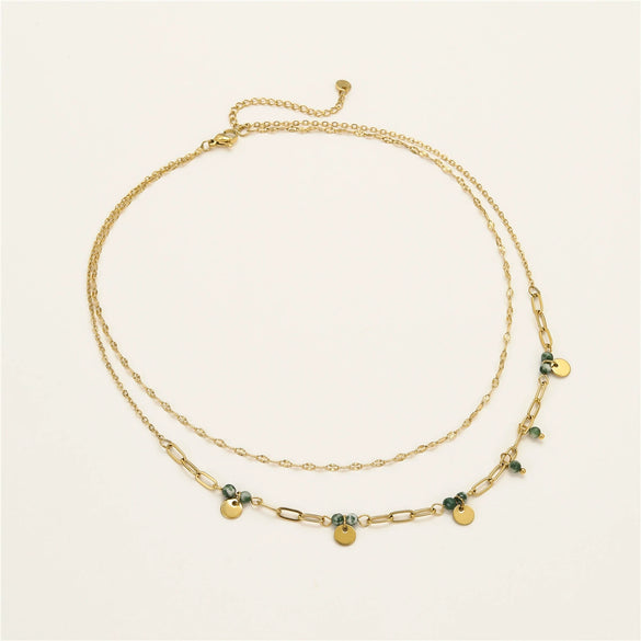 Stainless Steel Women's Doublelayer Pendant Necklace With Natural Stone Electroplating Fashion Style