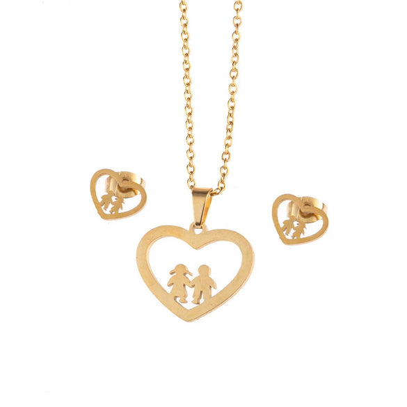 Stainless Steel Women's Earrings Necklace Threepiece Set With Crown Lotus Hollow Butterfly Cross Pattern Electroplated