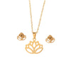 Stainless Steel Women's Earrings Necklace Threepiece Set With Crown Lotus Hollow Butterfly Cross Pattern Electroplated