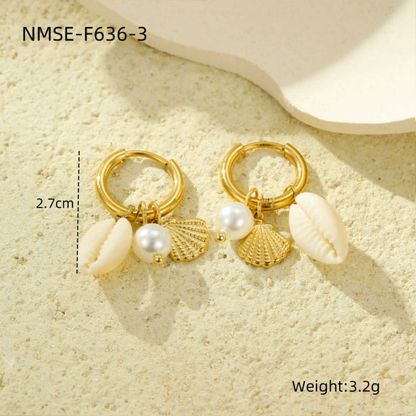 Stainless Steel Women's Earrings Ocean Style Starfish With Heart Shape And Geometric Pattern Electroplated