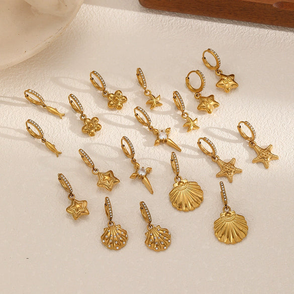 Stainless Steel Women's Earrings With Star Geometric Pattern Electroplated Highend Style