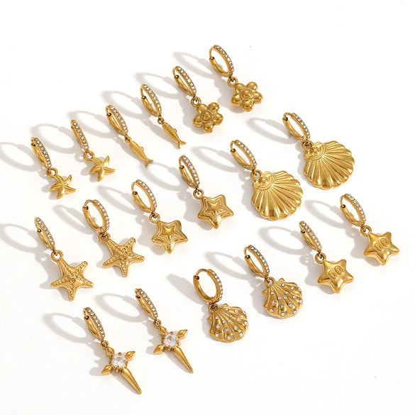Stainless Steel Women's Earrings With Star Geometric Pattern Electroplated Highend Style
