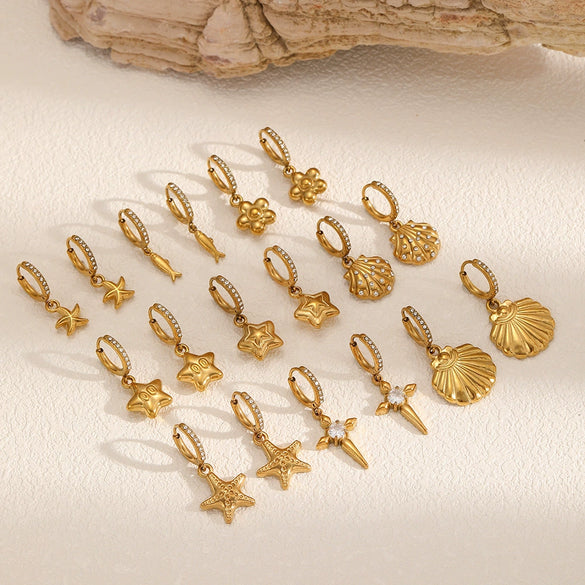 Stainless Steel Women's Earrings With Star Geometric Pattern Electroplated Highend Style
