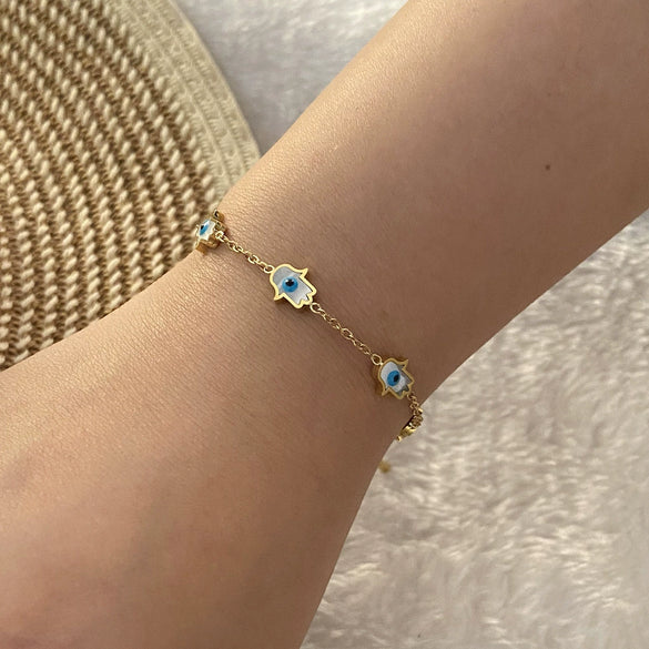Stainless Steel Women's Eye Bracelet With Star Flower And Heart Patterns Electroplated