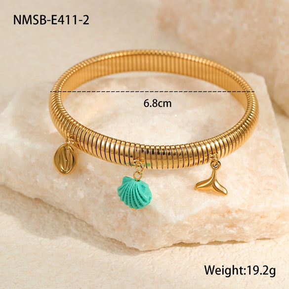 Stainless Steel Women's Fashion Bracelet With Starfish Shell Pendant Geometric Pattern Electroplated