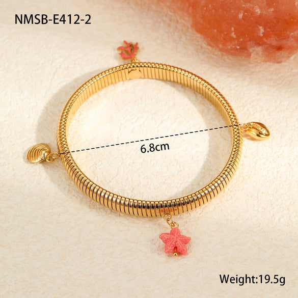 Stainless Steel Women's Fashion Bracelet With Starfish Shell Pendant Geometric Pattern Electroplated