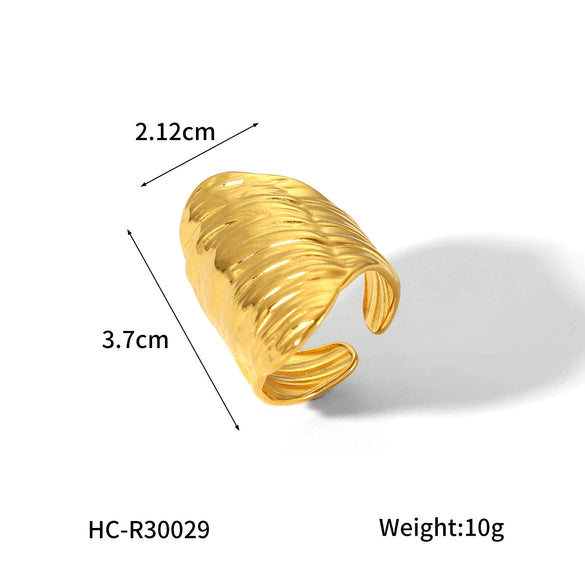 Stainless Steel Women's Fashion Exaggerated Ring With Hammer Pattern And Geometric Design Electroplated