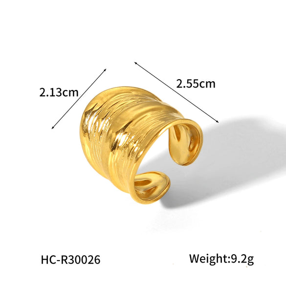 Stainless Steel Women's Fashion Exaggerated Ring With Hammer Pattern And Geometric Design Electroplated