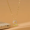 Stainless Steel Women's Fashion Rotating Sunflower Geometric Style Necklace With Mixed Gemstone Inlay And Electroplating