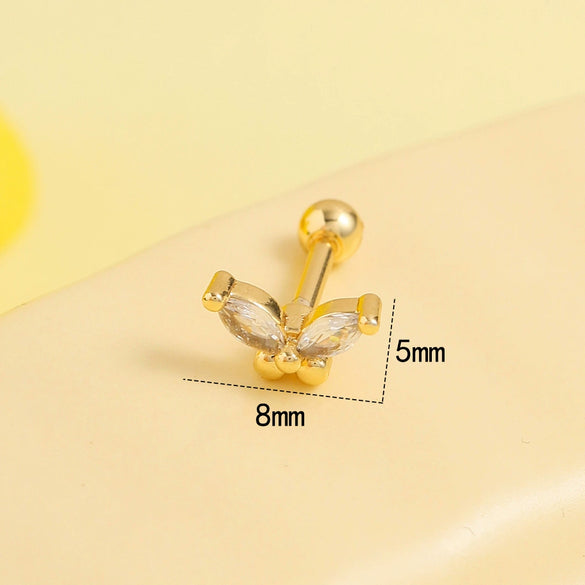 Stainless Steel Women's Geometric And Flower Patterned Electroplated Earrings For Cartilage Piercing