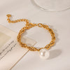 Stainless Steel Women's Geometric Cross Chain Bracelet With Pearl Pendant And Electroplating Treatment