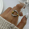 Stainless Steel Women's Geometric Design Ring With Electroplating