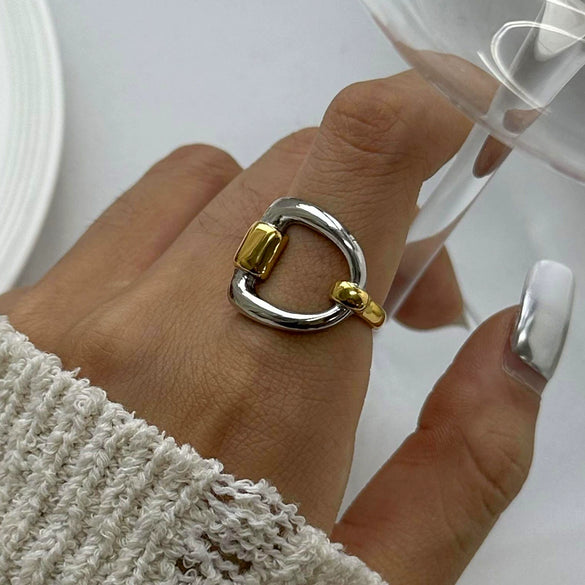 Stainless Steel Women's Geometric Design Ring With Electroplating