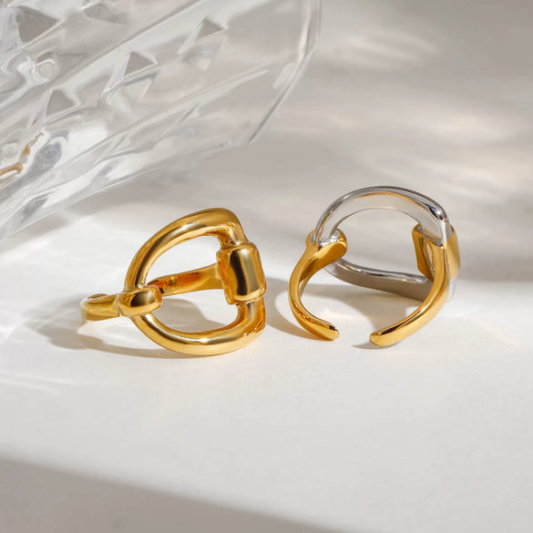 Stainless Steel Women's Geometric Design Ring With Electroplating