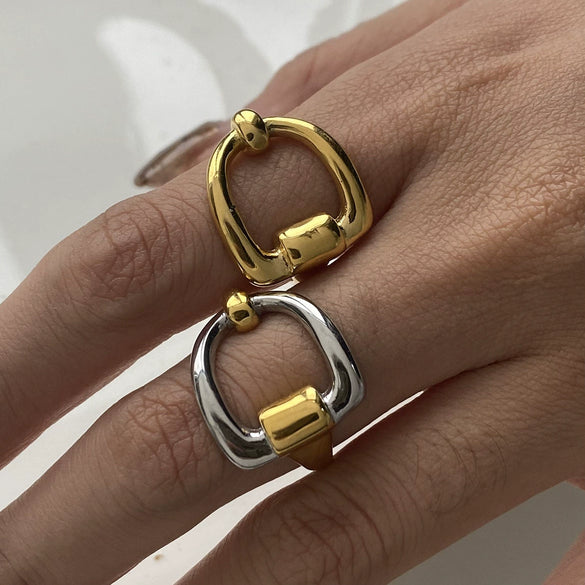 Stainless Steel Women's Geometric Design Ring With Electroplating