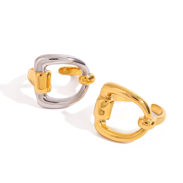 Stainless Steel Women's Geometric Design Ring With Electroplating