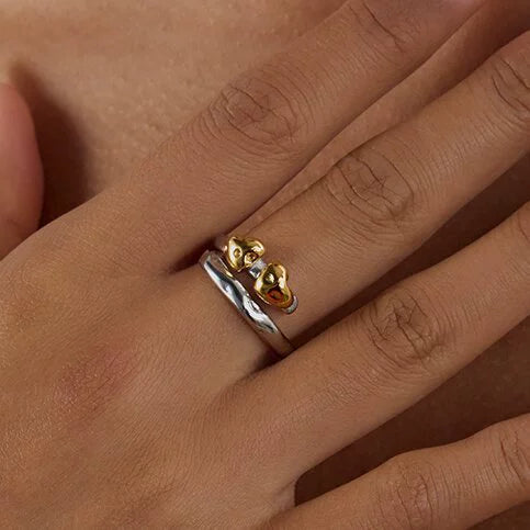 Stainless Steel Women's Geometric Design Ring With Electroplating