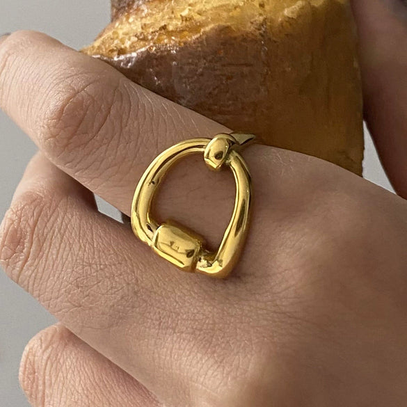 Stainless Steel Women's Geometric Design Ring With Electroplating