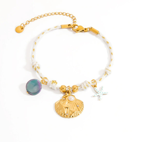 Stainless Steel Women's Geometric Fashion Minimalist Bracelet With Seaside Shell Starfish Pendant And Natural Stone Set With Diamonds Jewelry
