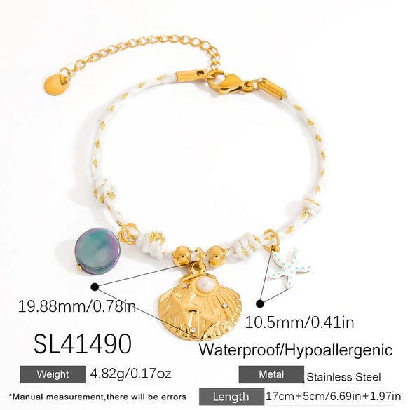 Stainless Steel Women's Geometric Fashion Minimalist Bracelet With Seaside Shell Starfish Pendant And Natural Stone Set With Diamonds Jewelry