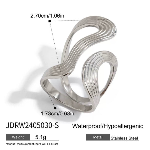 Stainless Steel Women's Geometric Ring And Opening Bracelet With Electroplating Design
