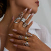 Stainless Steel Women's Geometric Ring And Opening Bracelet With Electroplating Design