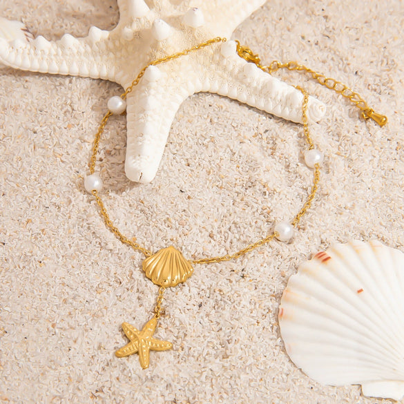 Stainless Steel Women's Geometric Starfish Pendant Anklet