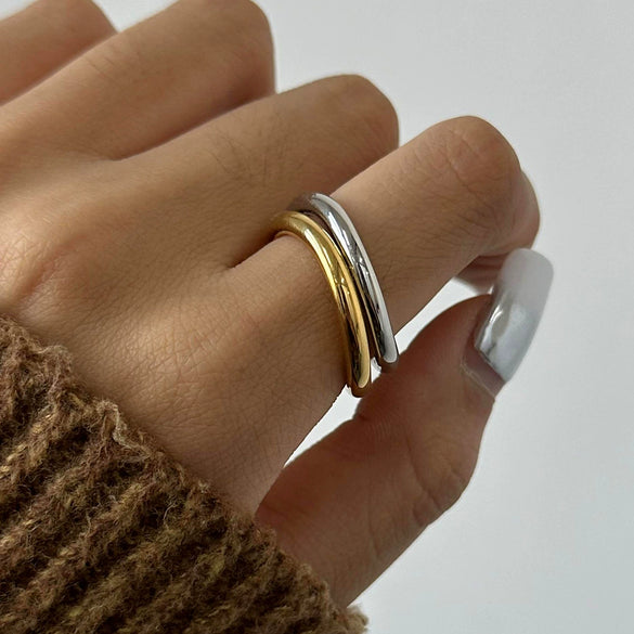 Stainless Steel Women's Ins Style Geometric Ring With Electroplating