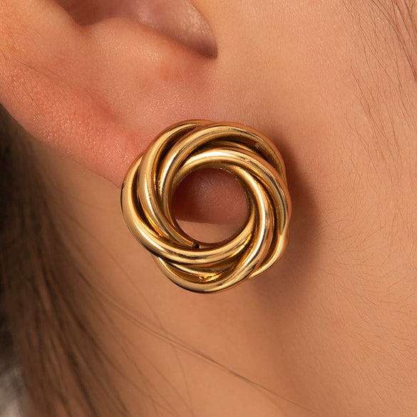 Stainless Steel Women's Light Luxury Fashion Hoop Earrings With Geometric Shape Electroplated