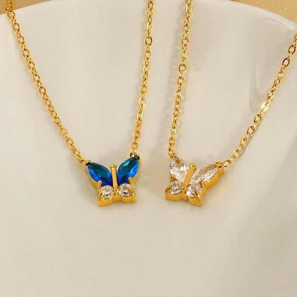 Stainless Steel Women's Light Luxury Niche Allmatch Highend Butterfly Zircon Pendant Necklace With Animal Zodiac Design