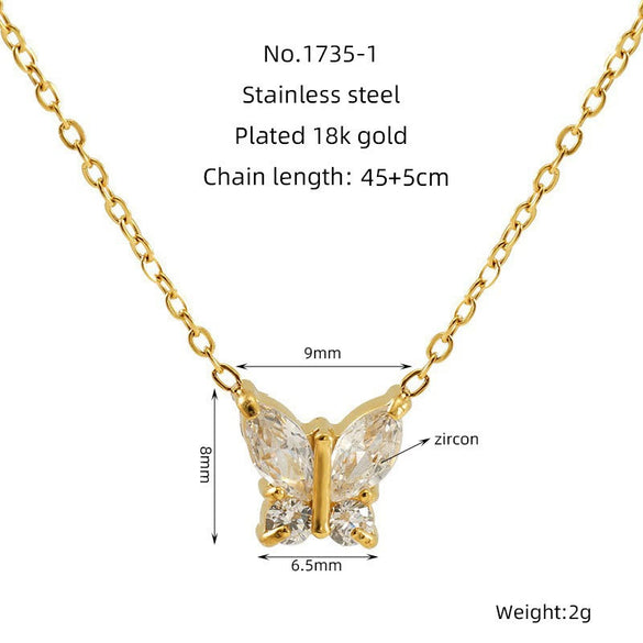 Stainless Steel Women's Light Luxury Niche Allmatch Highend Butterfly Zircon Pendant Necklace With Animal Zodiac Design