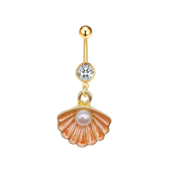 Stainless Steel Women's Navel Ring With Starfish And Star Shaped Pendant Electroplated