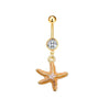 Stainless Steel Women's Navel Ring With Starfish And Star Shaped Pendant Electroplated