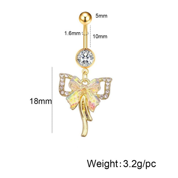 Stainless Steel Women's Navel Ring With Starfish And Star Shaped Pendant Electroplated