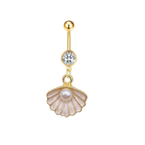 Stainless Steel Women's Navel Ring With Starfish And Star Shaped Pendant Electroplated