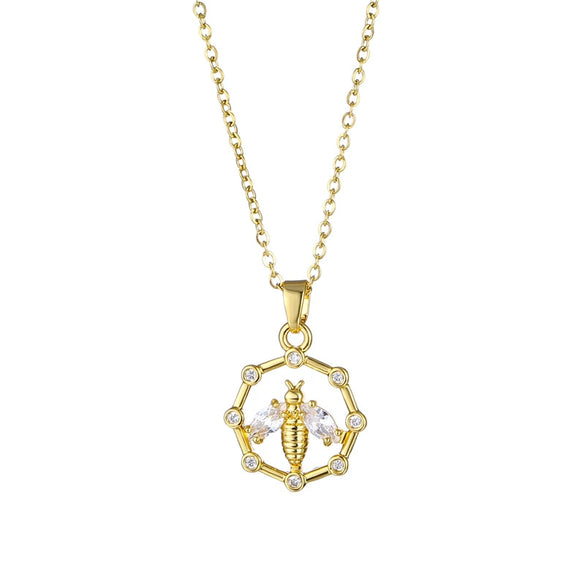 Stainless Steel Women's Necklace With Microinlay Bees And Electroplating Treatment