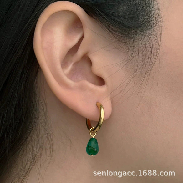 Stainless Steel Women's Retro Detachable Water Drop Earrings With Electroplating Treatment