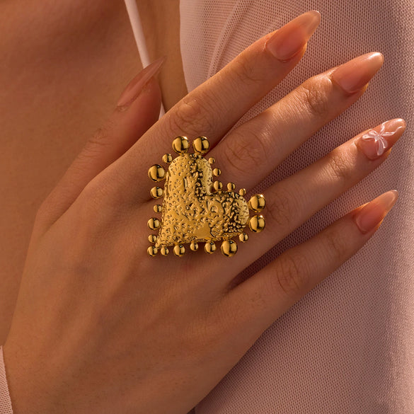 Stainless Steel Women's Ring Retro Classic Irregular Love Hammer Pattern Electroplating