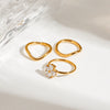Stainless Steel Women's Ring With Diamond Four Leaf Clover Geometric Style Electroplated