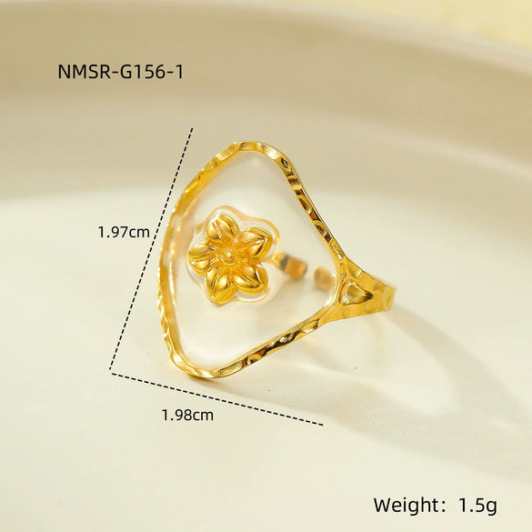 Stainless Steel Women's Ring With Flower Pattern And Electroplating Light Luxury Style