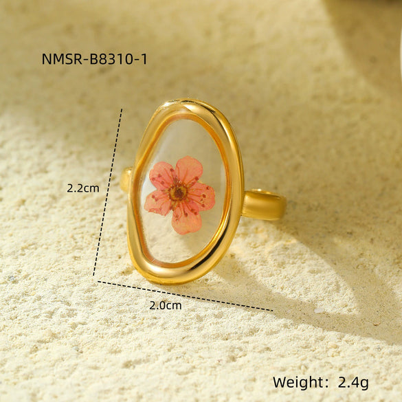 Stainless Steel Women's Ring With Flower Pattern And Electroplating Light Luxury Style