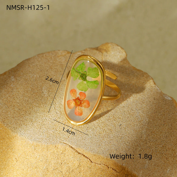 Stainless Steel Women's Ring With Flower Pattern And Electroplating Light Luxury Style