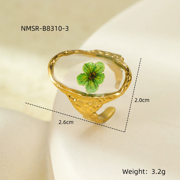 Stainless Steel Women's Ring With Flower Pattern And Electroplating Light Luxury Style