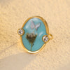 Stainless Steel Women's Ring With Geometric Love Glue Bow And Dried Flower Zircon Light Luxury Style Electroplated