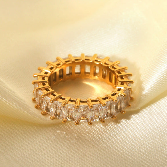 Stainless Steel Women's Rings Inlaid With Zircon Geometric Style Jewelry