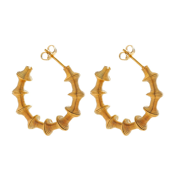 Stainless Steel Women's Spring Cshaped Bamboo Twist Water Drop Asymmetry Pendant Earrings Jewelry Accessories Electroplated