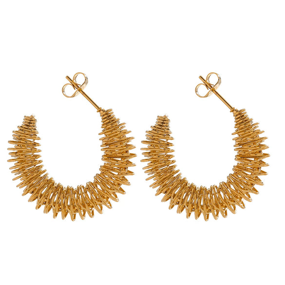 Stainless Steel Women's Spring Cshaped Bamboo Twist Water Drop Asymmetry Pendant Earrings Jewelry Accessories Electroplated
