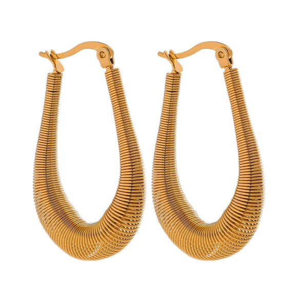 Stainless Steel Women's Spring Cshaped Bamboo Twist Water Drop Asymmetry Pendant Earrings Jewelry Accessories Electroplated